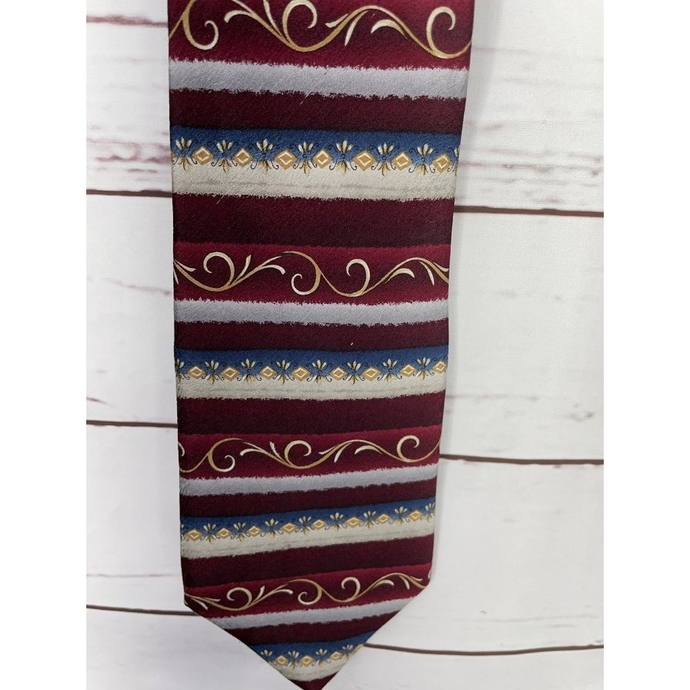 Stafford‎ Men's New Silk Neck Tie, Classic, Red Gray scroll striped design